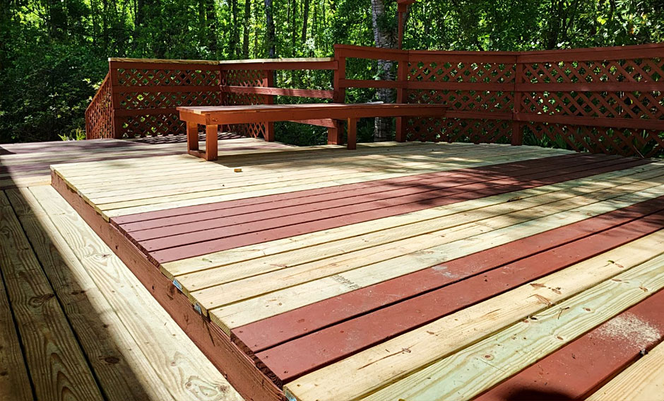 Deck boards repaired and refinished