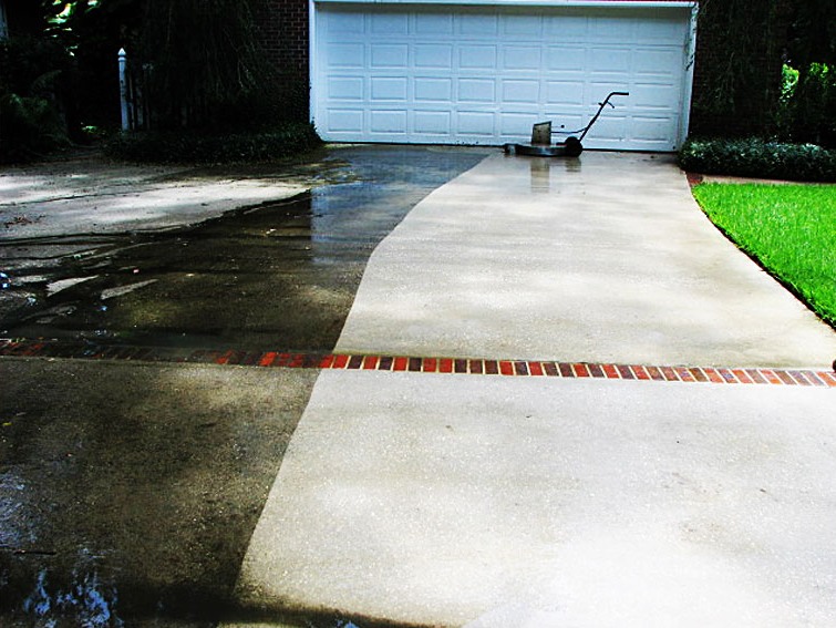 Concrete Driveway Wash, Half Way Through